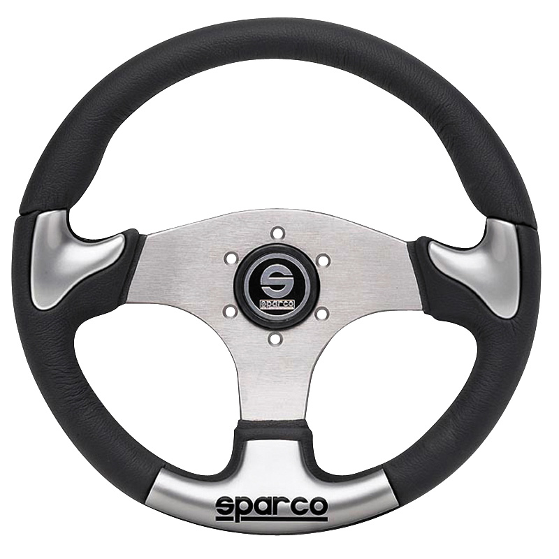 Sparco Universal Steering Wheel P222 - Black PU/Grey/Aluminium - Diameter 345mm