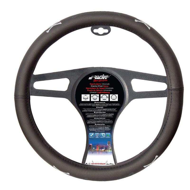 Simoni Racing Steering Wheel Cover SR Skull - Black Ecoleather - 37-39cm