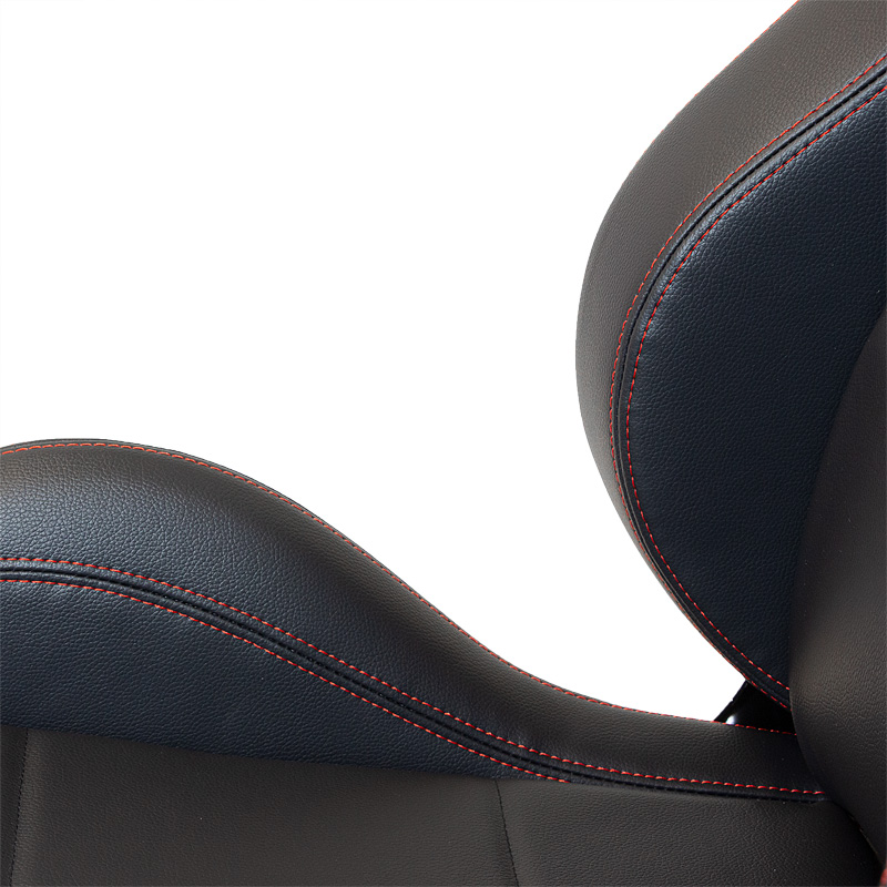 Sport seat 'Eco' - Black Synthetic leather + Red stitching - Right-side reclinable back-rest - incl. slides