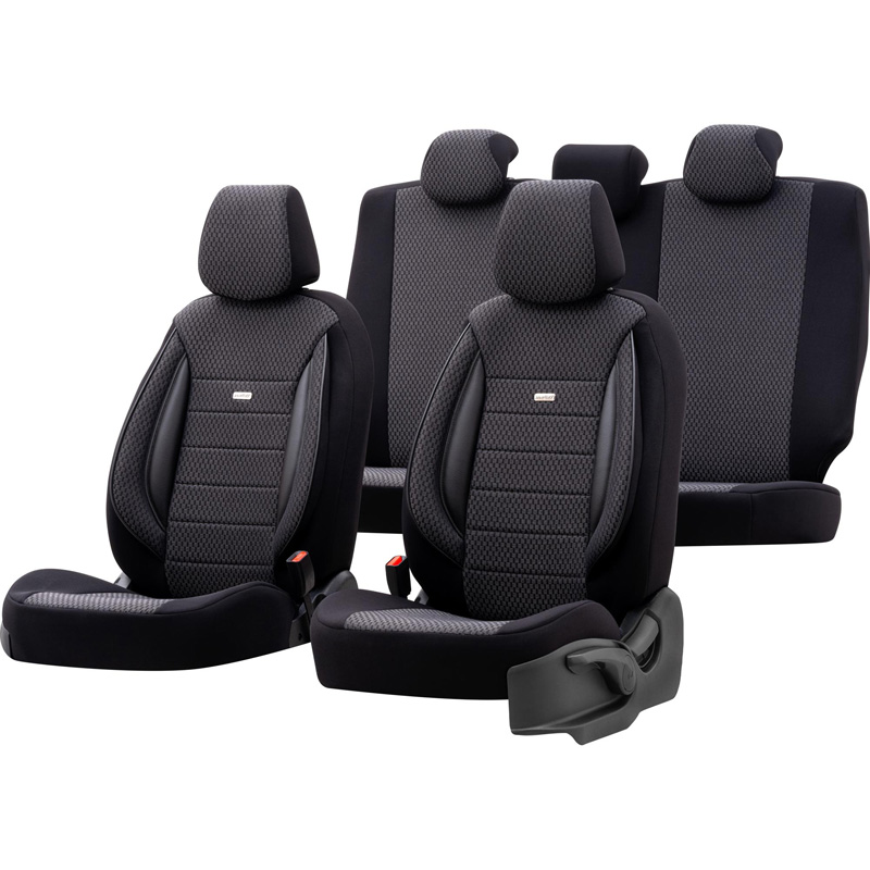 Universal Fabric Seat cover set 'SelectedFit Sports' Black - 11-pieces -  Side-Airbags