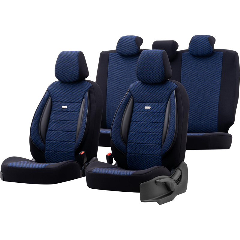Universal Fabric Seat cover set 'SelectedFit Sports' Black/Blue - 11-pieces -  Side-Airbags