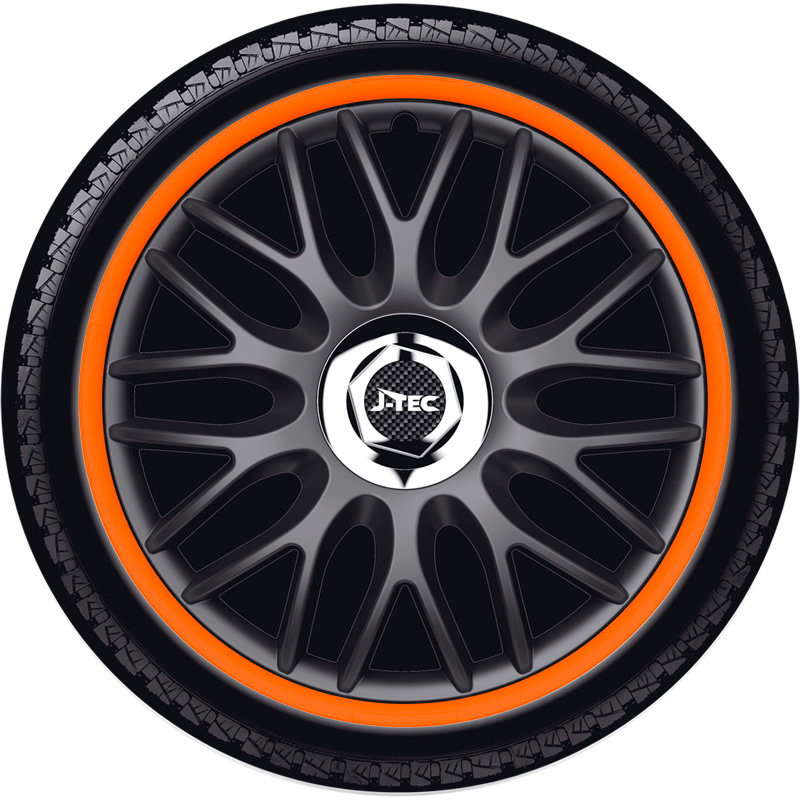 Set J-Tec wheel covers Orden R 15-inch black/orange + chrome ring