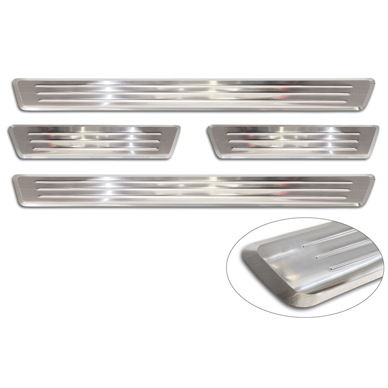 Inox door sill protectors  Volvo XC60 II 2017-2021 & FL 2021- incl. R-Design- - 'Lines' - 4-pieces