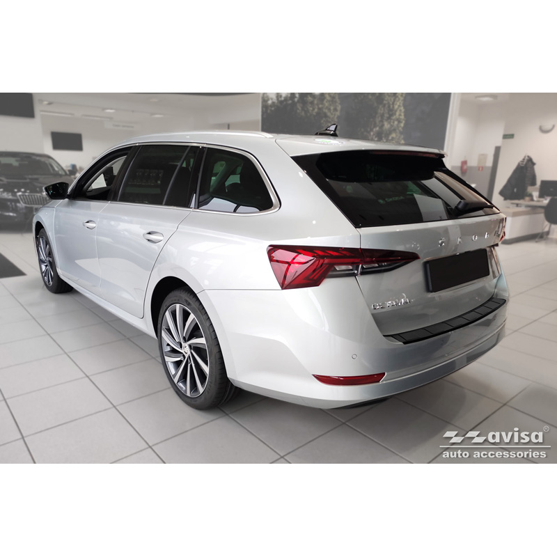 Matt Black Stainless Steel Rear bumper protector  Skoda Octavia Combi (NX5) incl. RS 2020-2024 & FL 2024- 'Ribs'
