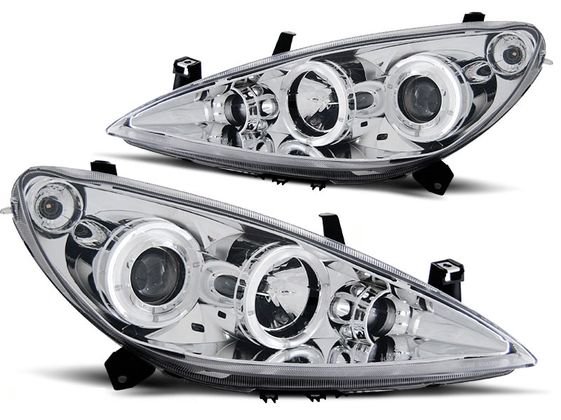 Headlights Peugeot 307 Angel Eyes Chrome