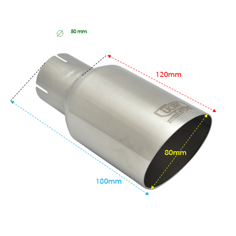 Ulter Sport Exhaust finisher - Round Ø90mm Slanted - Length 180mm - Installation ->50mm - Brushed Satin Inox